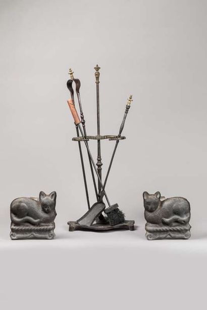 Pair of cast iron andirons with cats
Height...