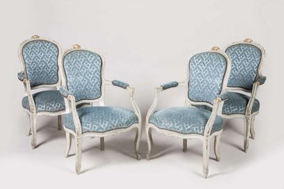 Suite of four cabriolet armchairs in lacquered...