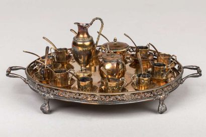 On a small silver and vermeil tray, miniature...