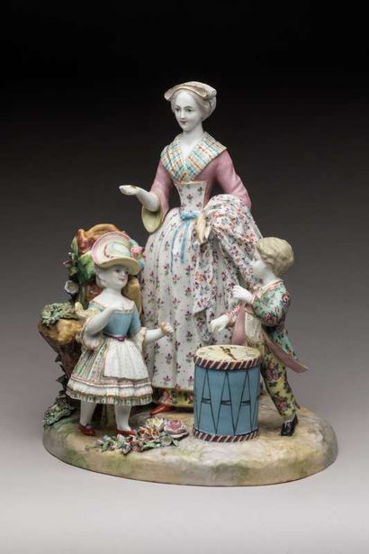 Saxony, porcelain group: woman and children,...