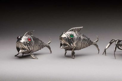 Astonishing set of three silver salt and...