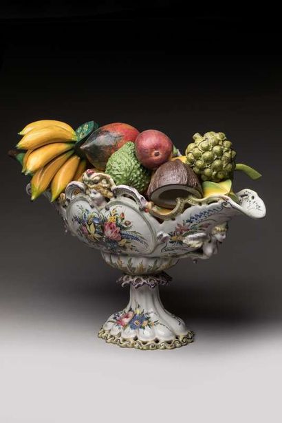 Large earthenware cup with openwork, gadrooned...