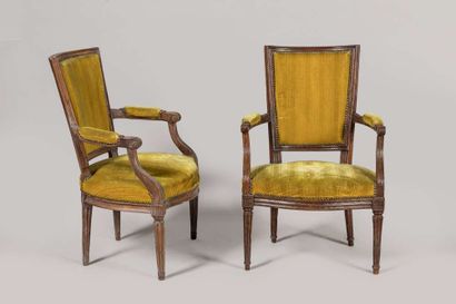Two armchairs that can form a pair with trapezoid...