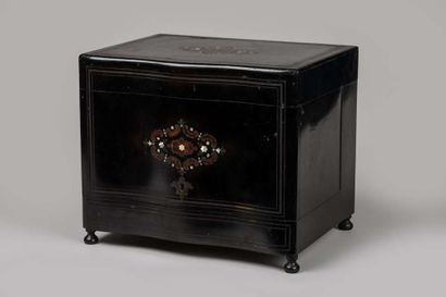 Liqueur cabinet in blackened wood decorated...