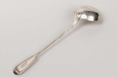 Silver ladle with contoured fillets and armorial...