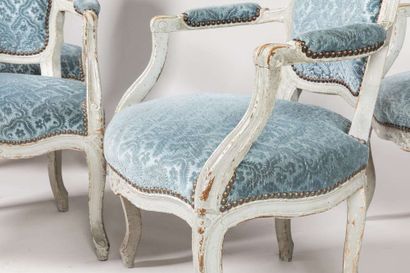 Suite of four cabriolet armchairs in lacquered...