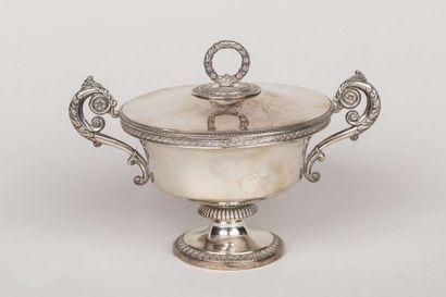 Small two-handled silver drageur on pedestal...