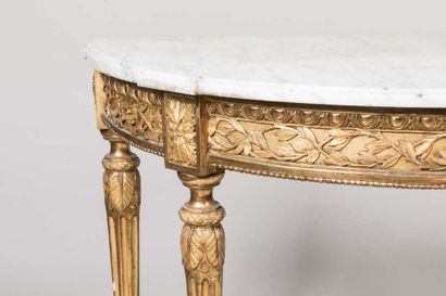 Half-moon console in carved and gilded wood,...