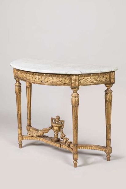 Half-moon console in carved and gilded wood,...