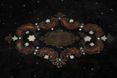 Liqueur cabinet in blackened wood decorated...
