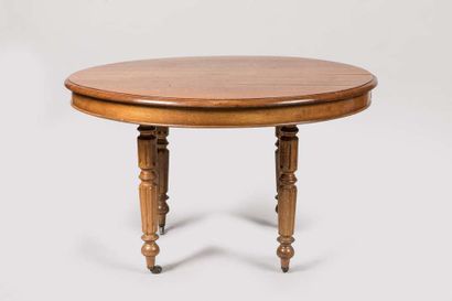 Oval table with headband resting on four...