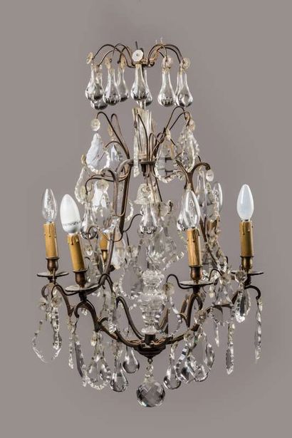 Cage chandelier, metal frame decorated with...