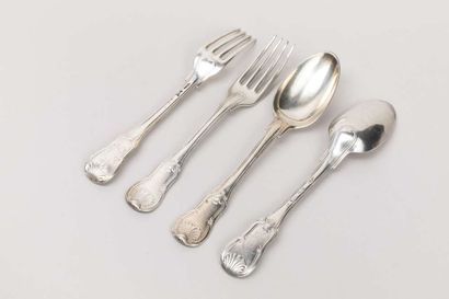 12 silver cutlery items decorated with filets...