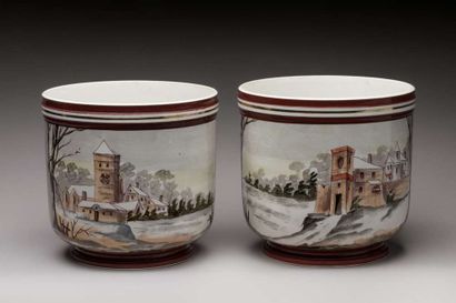 Pair of earthenware planters decorated with...