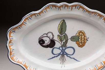 Pair of oval dishes decorated with flowers...