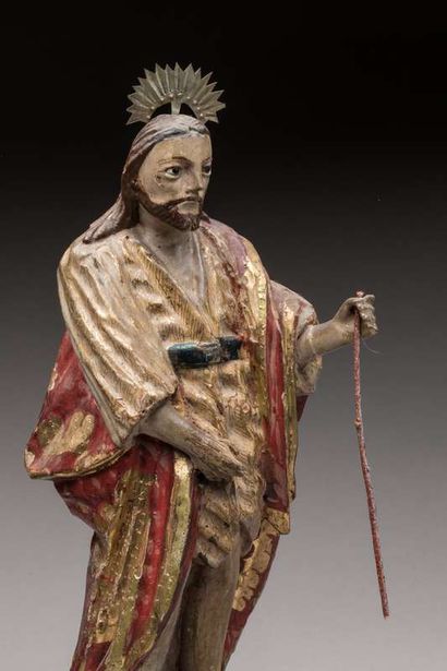 Three religious statuettes in polychrome...