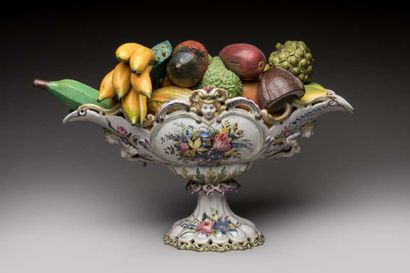 Large earthenware cup with openwork, gadrooned...