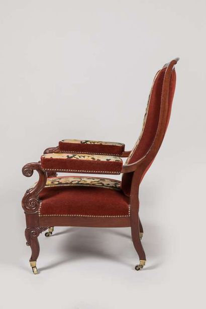 Mahogany and mahogany veneer Voltaire armchair...
