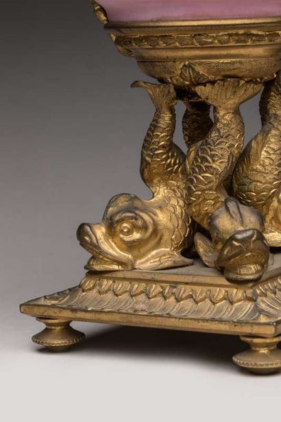 Pair of porcelain vases and bronze mounts...
