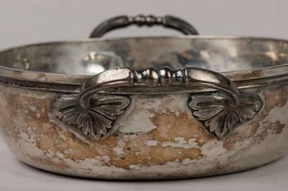 Small silver vegetable dish with two leafy...