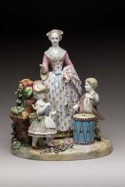 Saxony, porcelain group: woman and children,...
