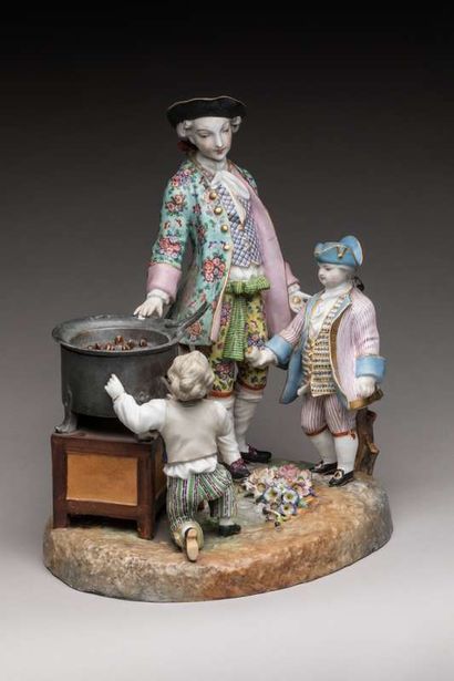 SAXE 
Polychrome porcelain group representing...