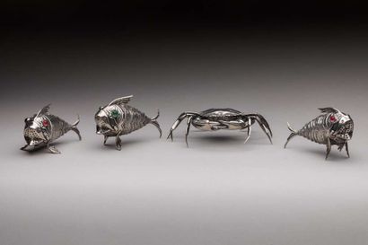 Astonishing set of three silver salt and...