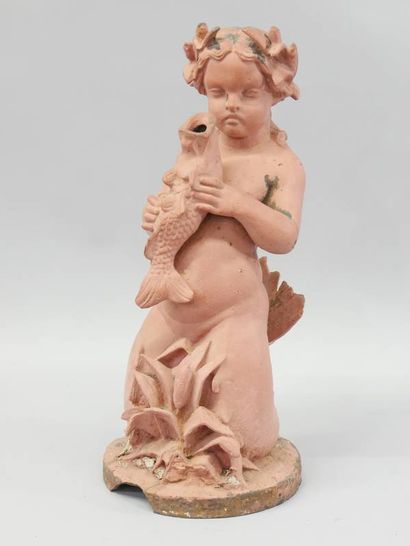 Elément de fontaine de jardin en fonte peinte,...