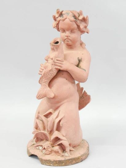 Elément de fontaine de jardin en fonte peinte,...