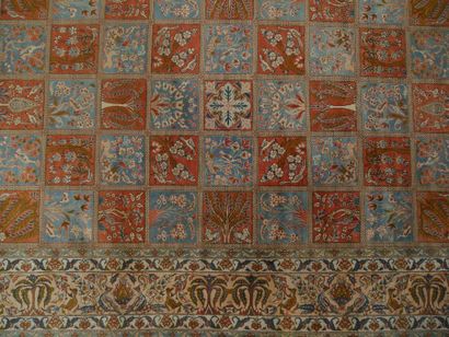 Tapis Tebriz chaîne et trame en coton velours...
