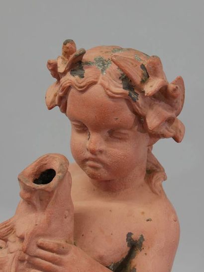 Elément de fontaine de jardin en fonte peinte,...