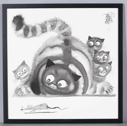 TIBAY Laszlo (né en 1962)
Chat et chatons,...