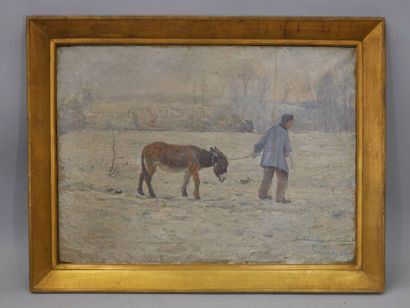 THIOYUADIZ(?), Fin XIXème 
Homme et son âne,
Hst...