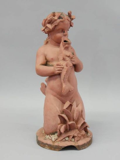 Elément de fontaine de jardin en fonte peinte,...