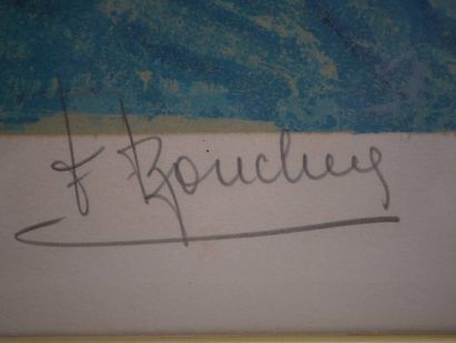 BOUCHEIX François
Village bleu au clocher,
Lithographie,...