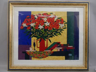 BONAFE Roger
Nature morte aux fleurs rouges,
estampe...