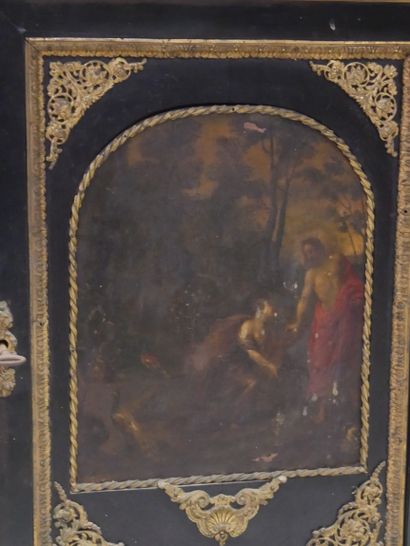 Oratory in blackened wood veneer, brass fillets...