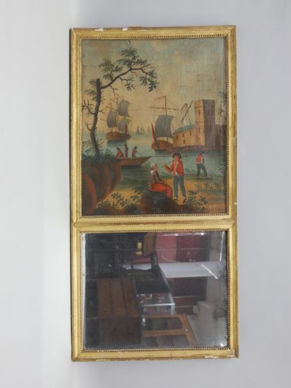 Wood and gilded stucco overmantel with gilded...