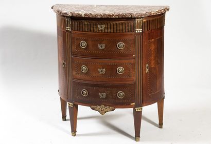 Small half-moon chest of drawers in veneered...