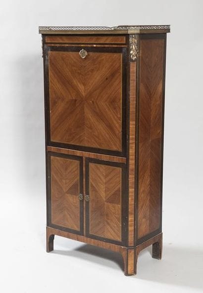 Rosewood and amaranth veneered flap desk...