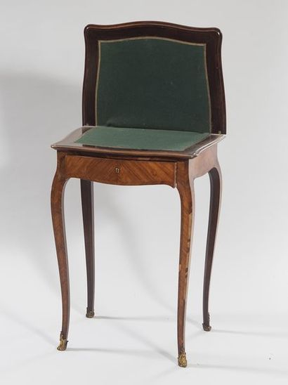 Small veneered games table with folding top...