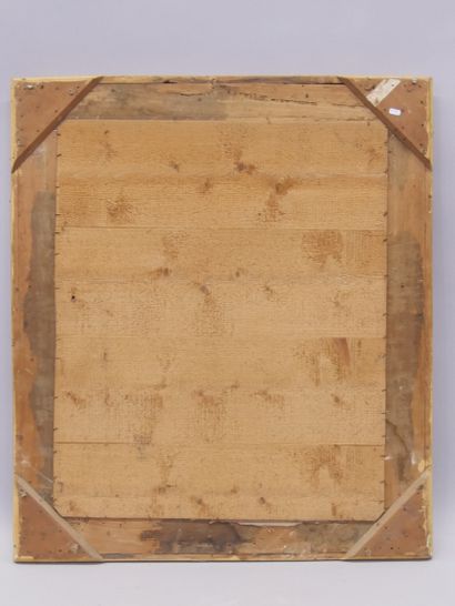 Wood and gilded stucco mirror with 2 patinas...