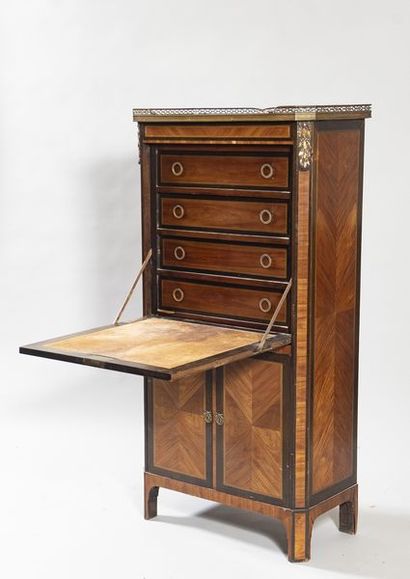 Rosewood and amaranth veneered flap desk...