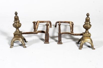 Paire de chenets et leurs fers en bronze...