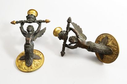 Pair of sconces with 2 patinas representing...
