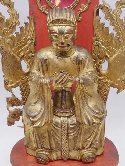 Buddhist sage statue in gilded wood, with...