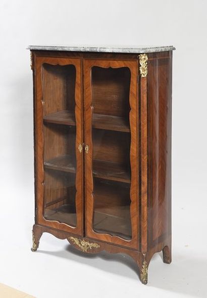 Small rosewood and amaranth veneered display...
