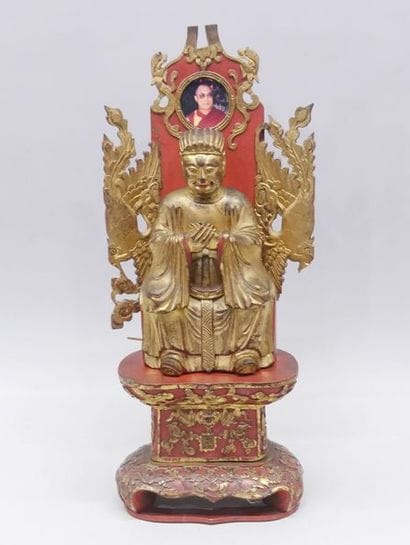 Buddhist sage statue in gilded wood, with...