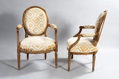 Two armchairs forming a pair with medallion...