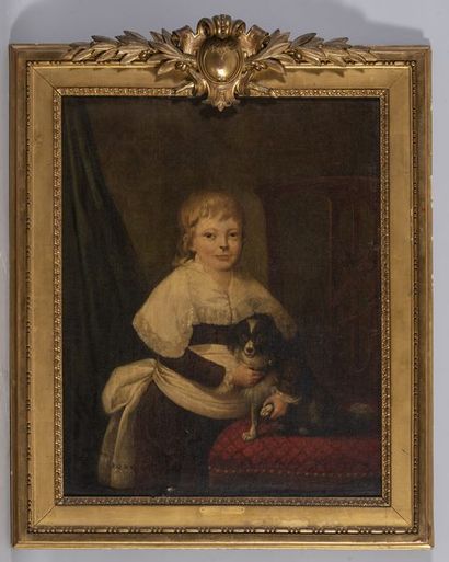LAURENT P. ou F. 
Jeune garçon au chien,
Toile,...